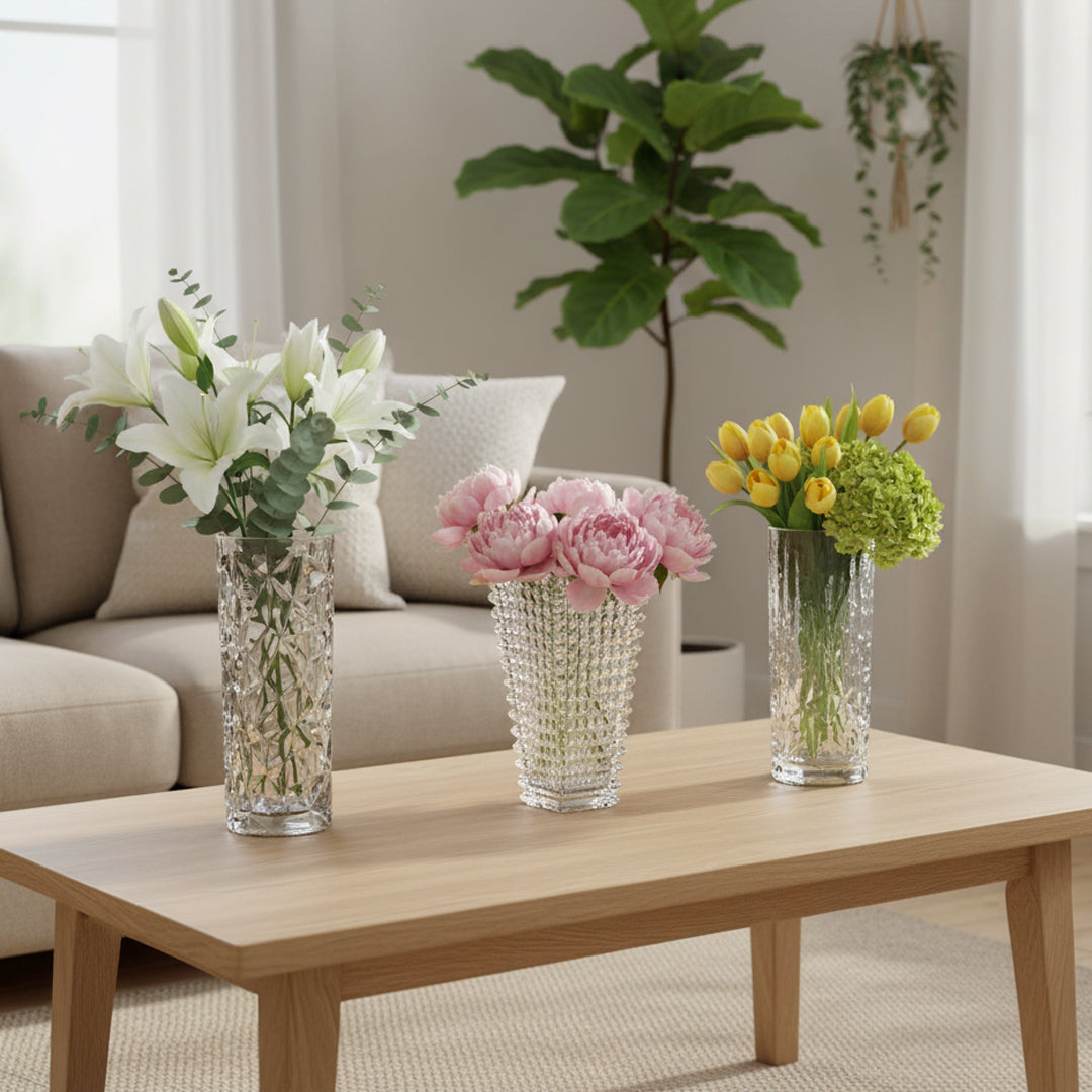 SOGA Home & Living Bundle – Handcrafted Clear Glass Vases for Elegant Home Décor-3