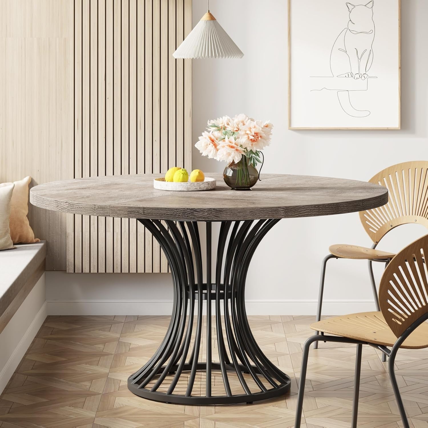 Round Dining Table 47 Inch Grey For Kitchen And Living Room-4