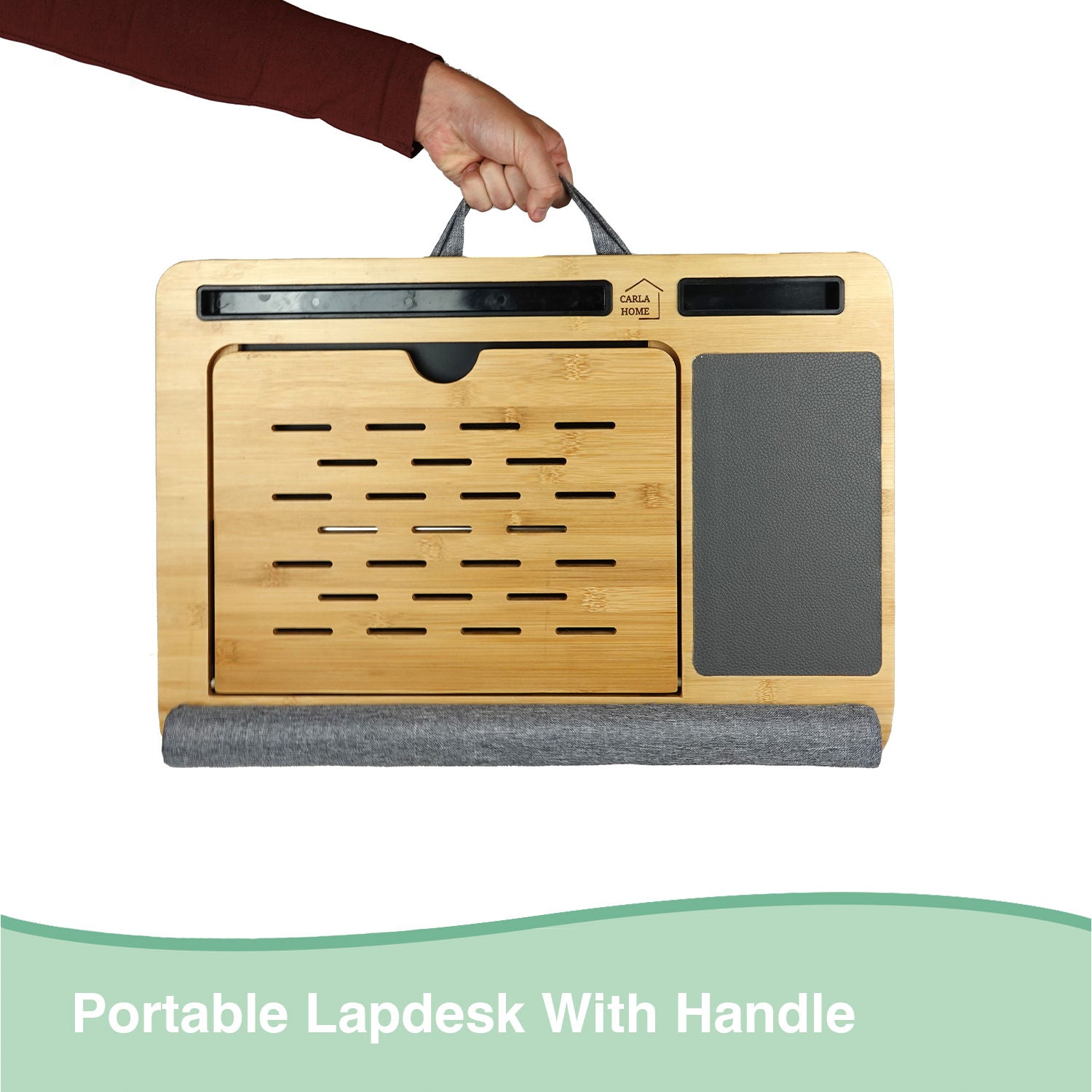 CARLA HOME Bamboo Laptop Lap Desk with Cushion and Angle Adjustable for Office and Home-1