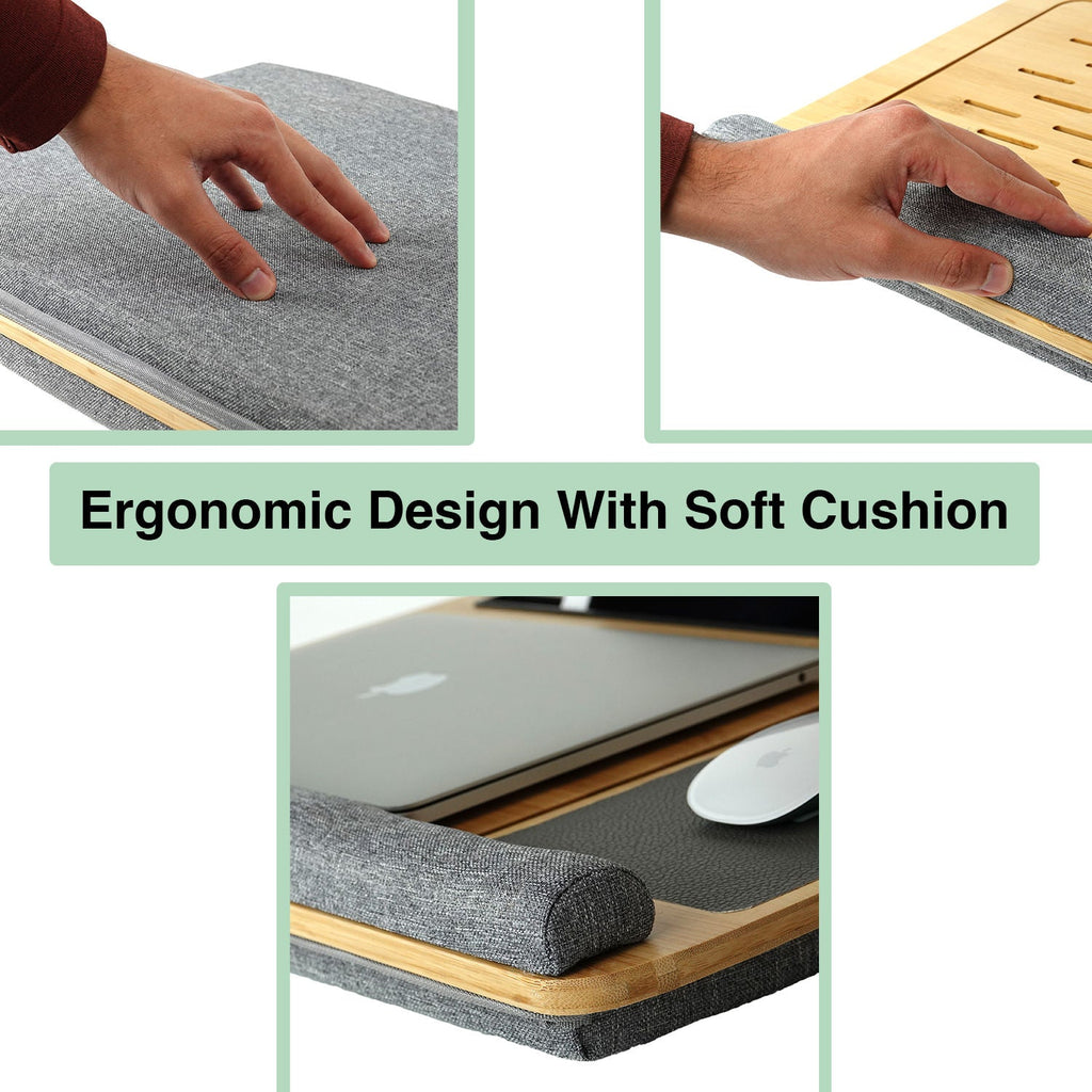 CARLA HOME Bamboo Laptop Lap Desk with Cushion and Angle Adjustable for Office and Home-2