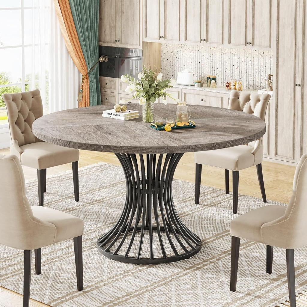 Round Dining Table 47 Inch Grey For Kitchen And Living Room-2