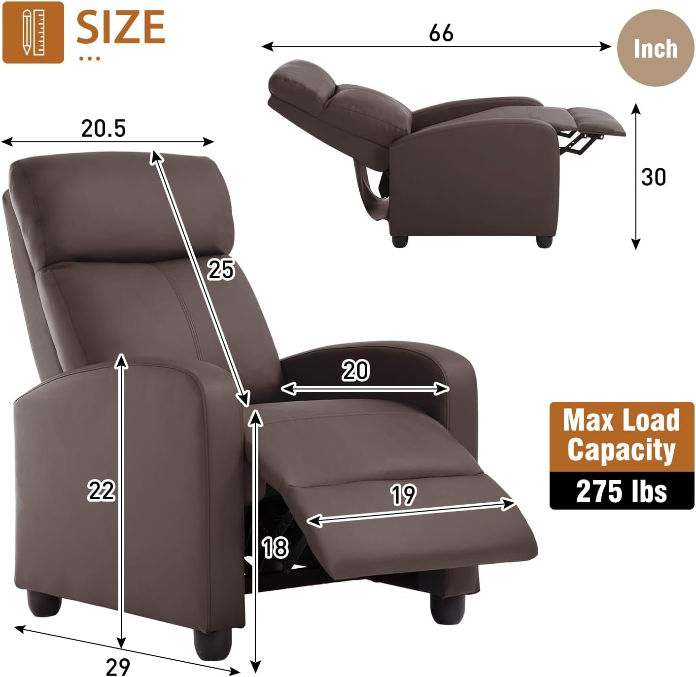 Brown Leather Recliner Chair For Living Room Home Theater-2