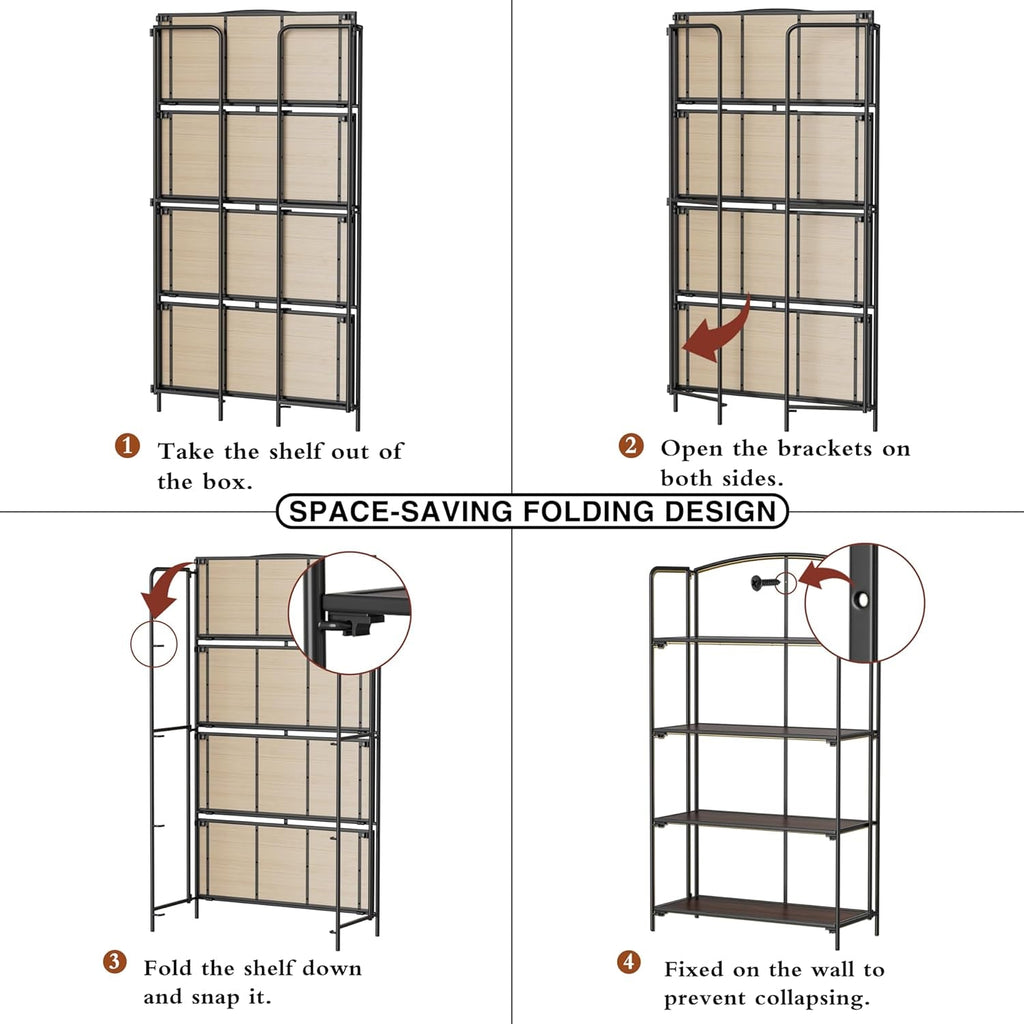 4 Tier Black Folding Bookshelf for Living Room Home Office-4
