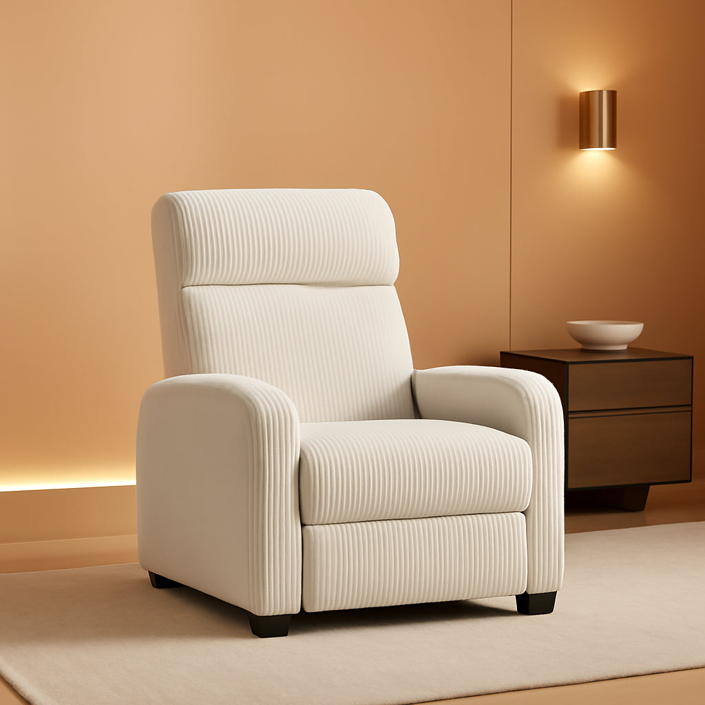 Beige Corduroy Recliner Chair Adjustable For Living Room Home Theater