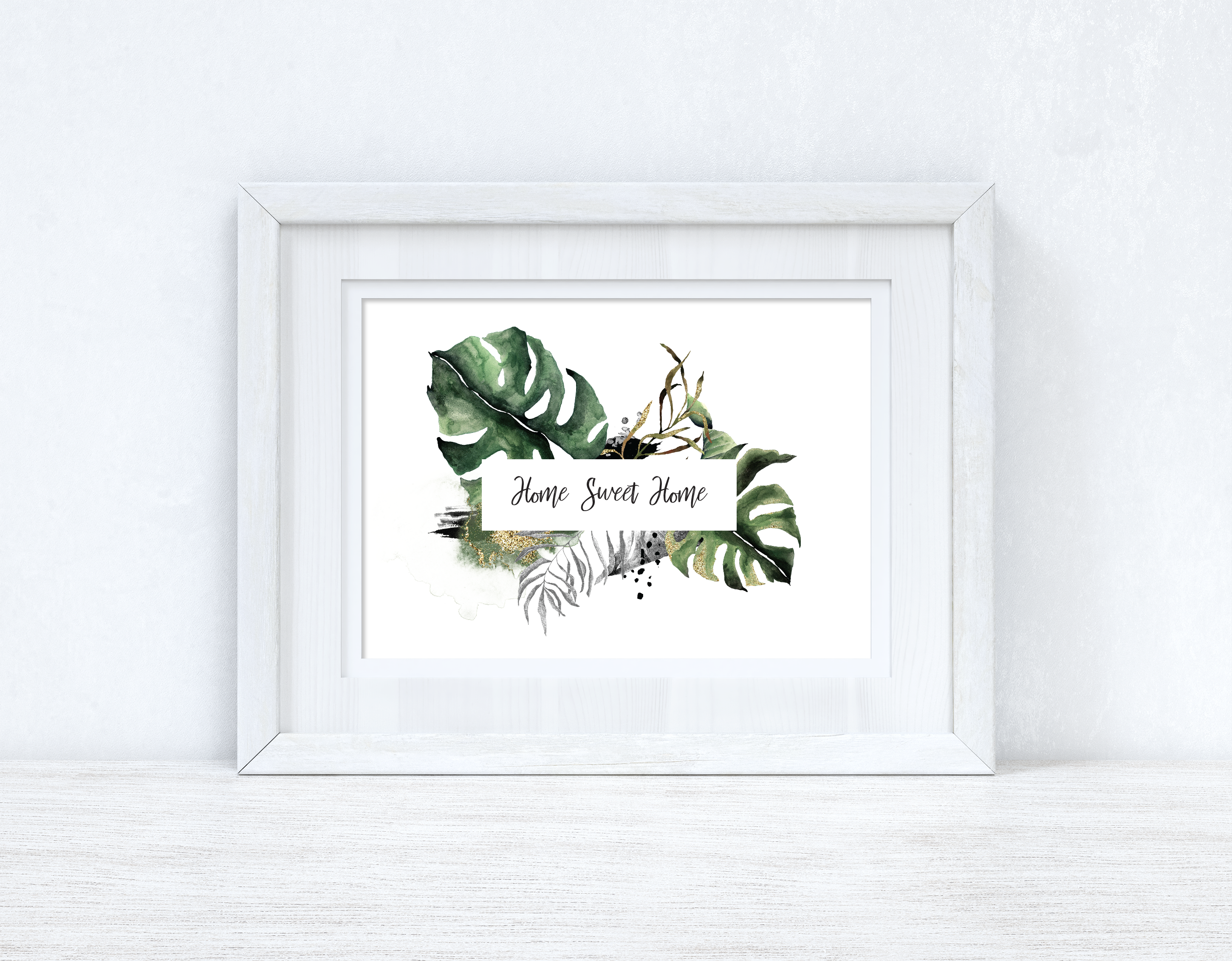 Custom Wording Watercolour Greenery Home Sweet Home Landscape Wreath Bedroom Home Kitchen Living Room Wall Decor Print-0