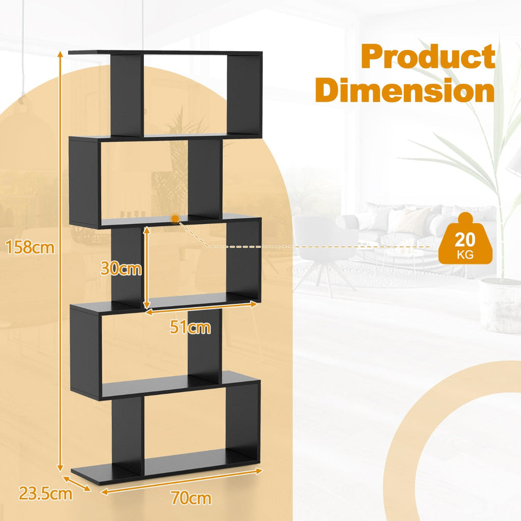 NNECW Geometric S-Shaped Bookcase with Anti-Toppling Device for Living Room/ Home/ Office-3
