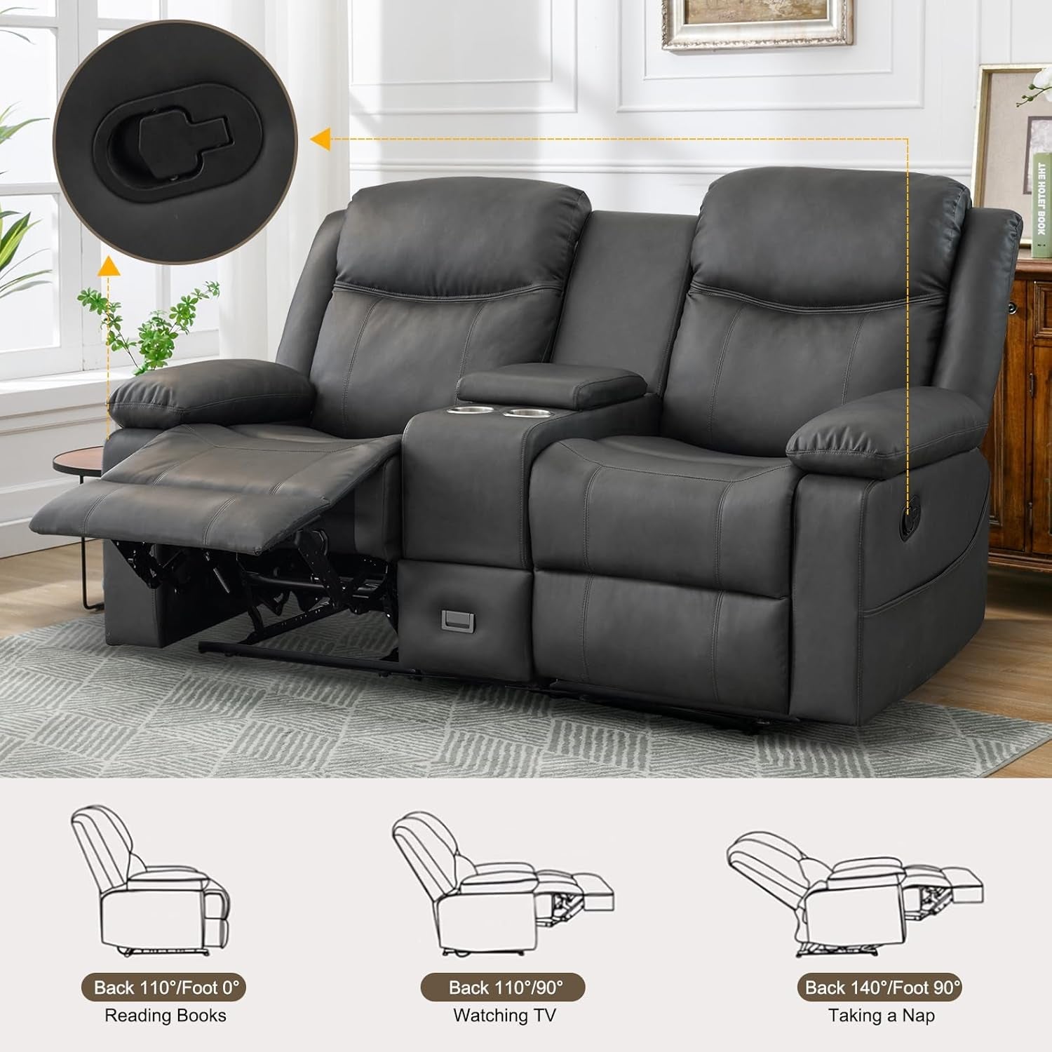 Grey Double Reclining Loveseat For Living Room Home Theater-2